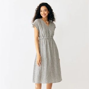 Grae Cove Joan 100% Linen Striped Elastic-Waist Midi Dress size L